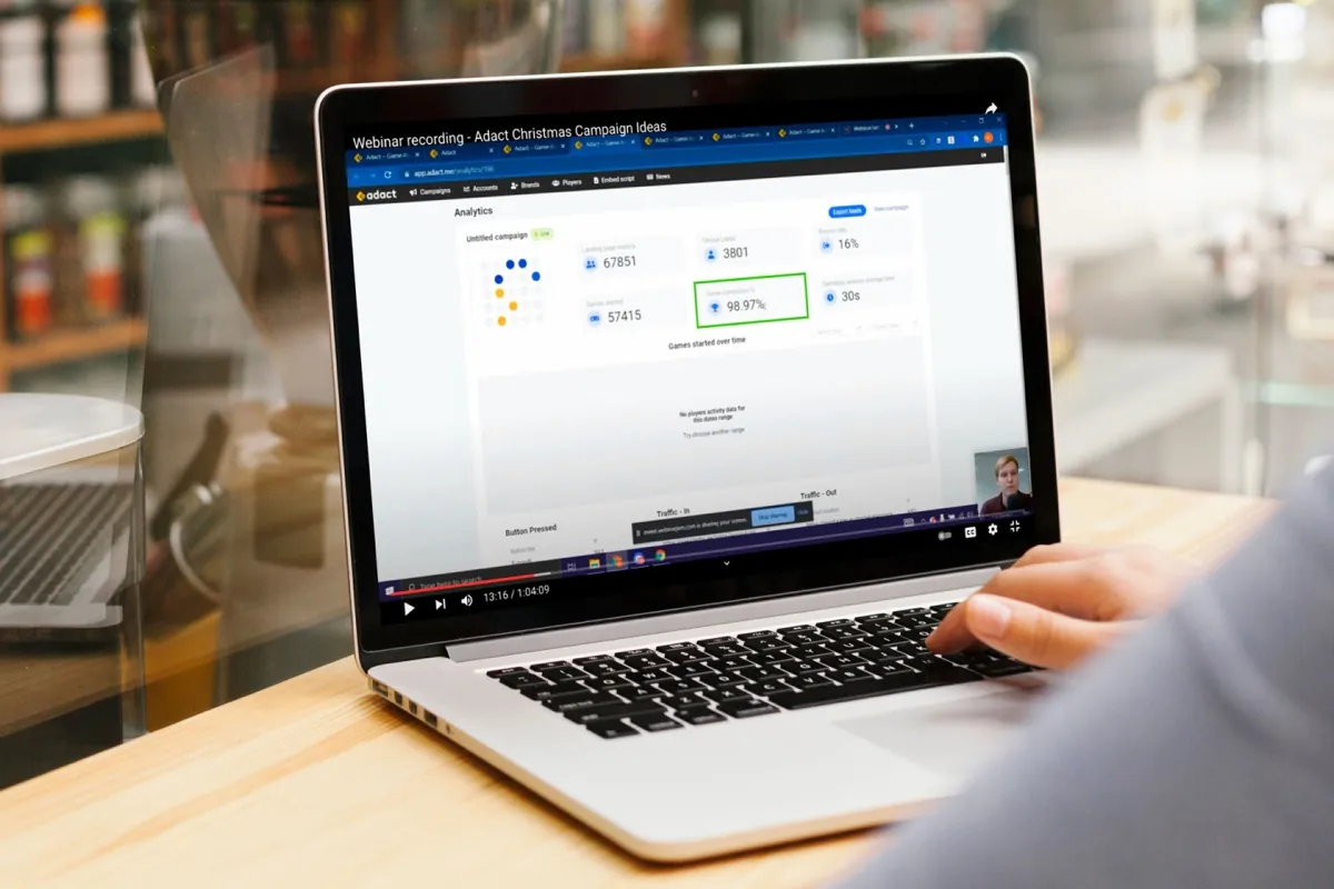 Laptop mockup displaying an Adact gamification dashboard