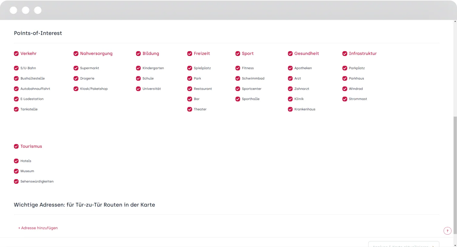 AreaButler mobility and analysis radius settings