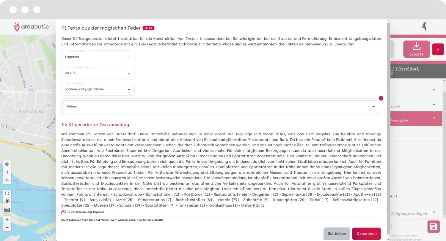 AreaButler AI-powered property description generation interface