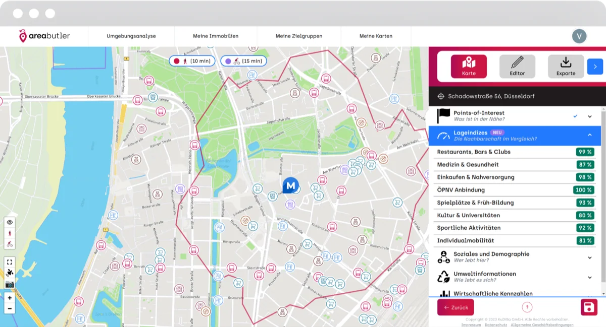 AreaButler location indices evaluation dashboard