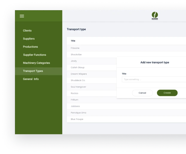 Screenshot section featuring the add New Transport Request interface