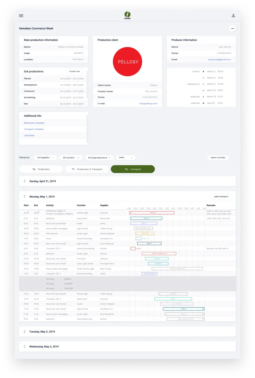 Large snapshot demonstrating two screens with product page and timeline view