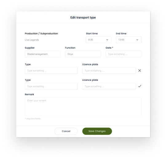 Request form presenting supplier scheduling view with event tasks