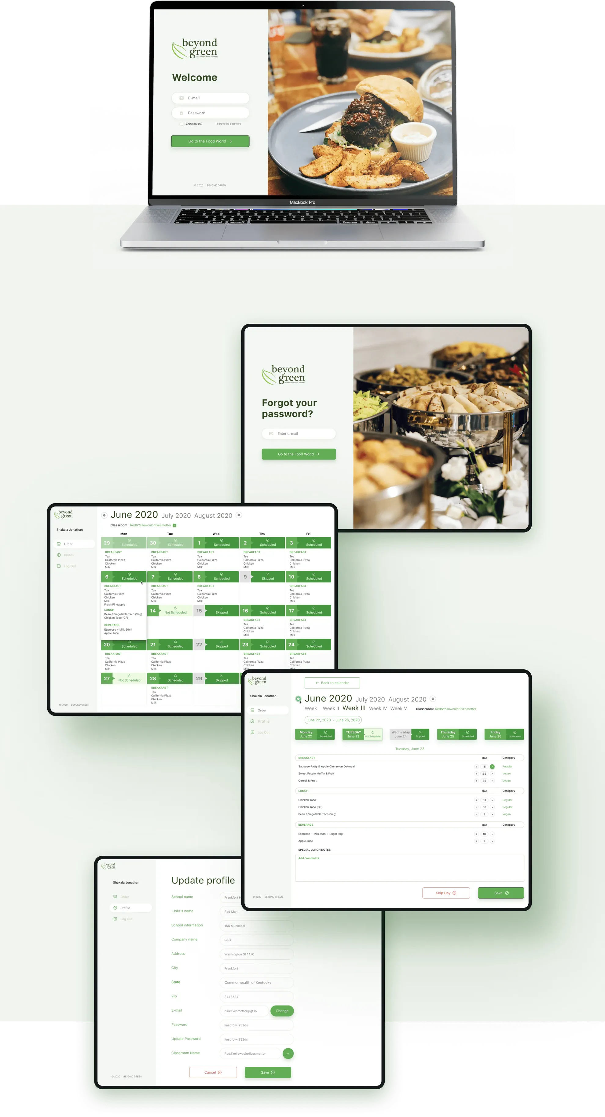 Web application screen displaying meal item details with components