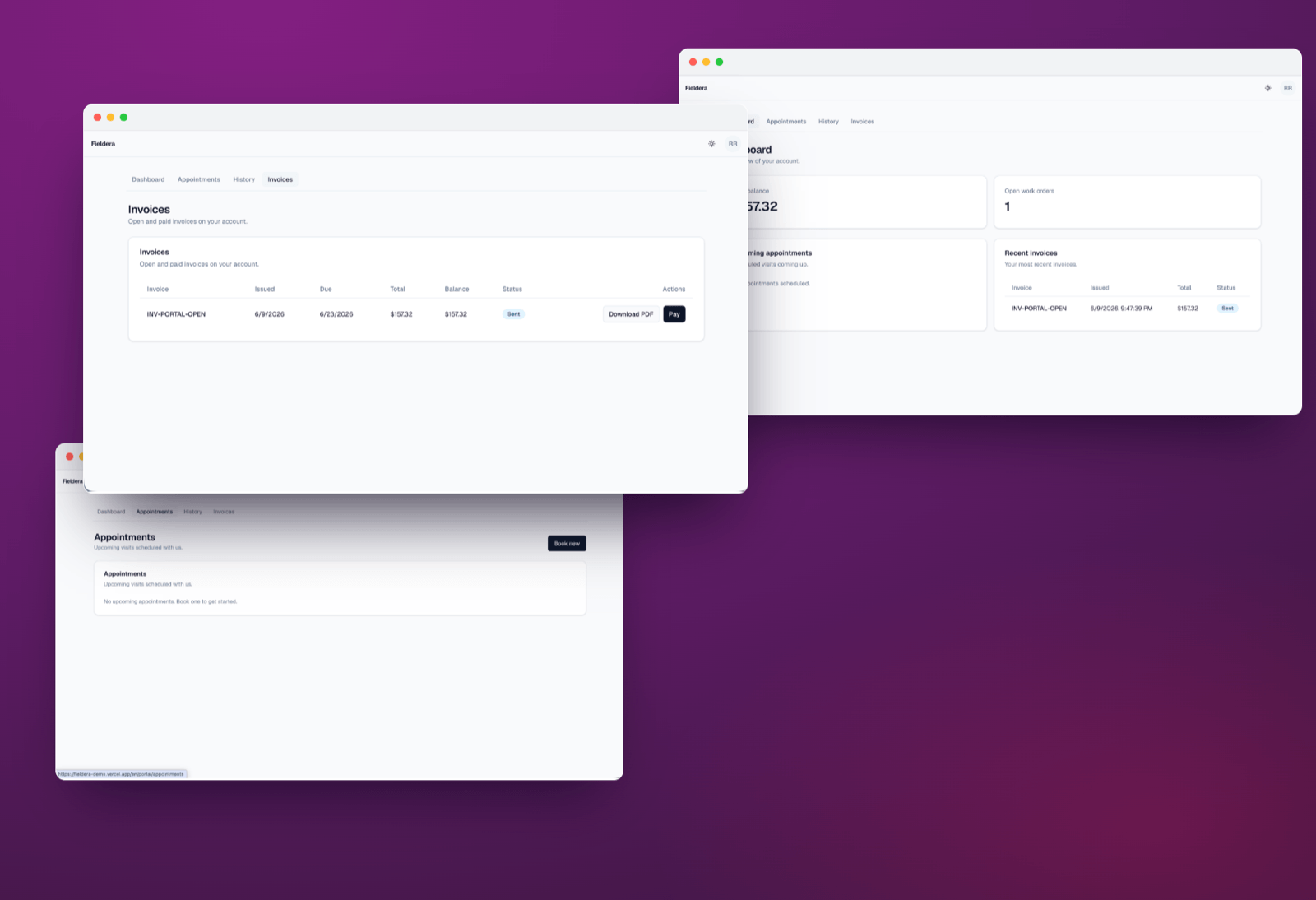 Fieldera customer login: portal dashboard, invoices, appointments