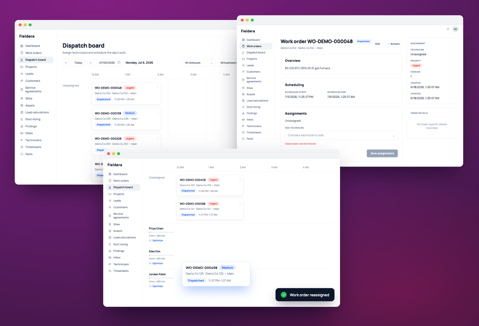 Fieldera dispatcher login: dispatch board, work order assignment, route optimization