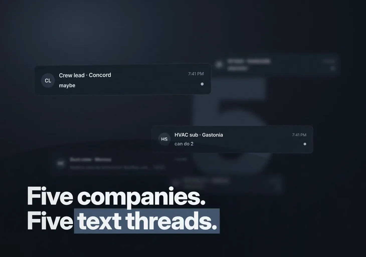 TradeFlex product film: five companies, five text threads