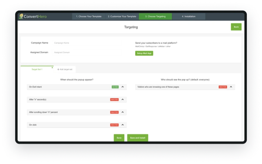 ConvertHero website settings configuration