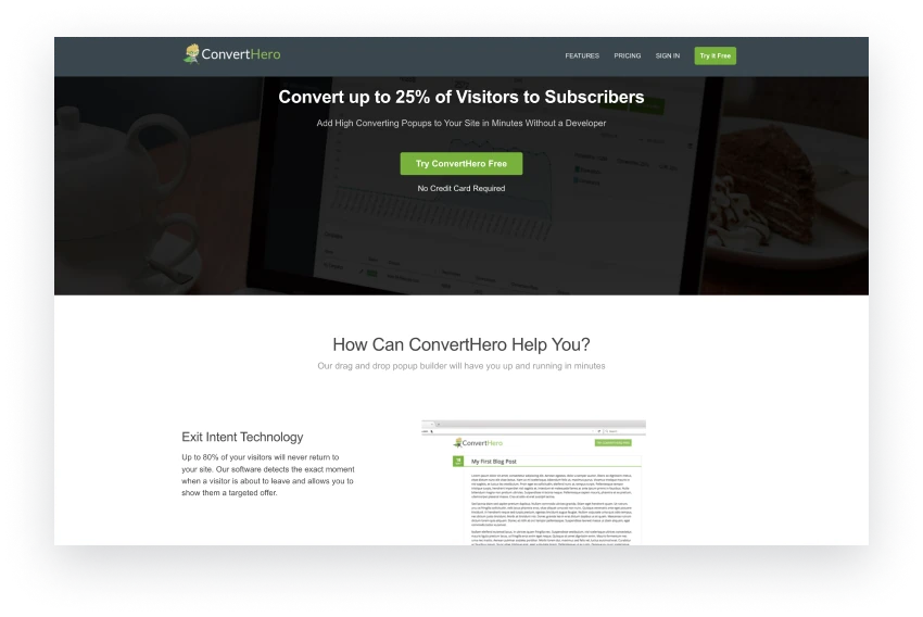 ConvertHero prototype - dashboard wireframe