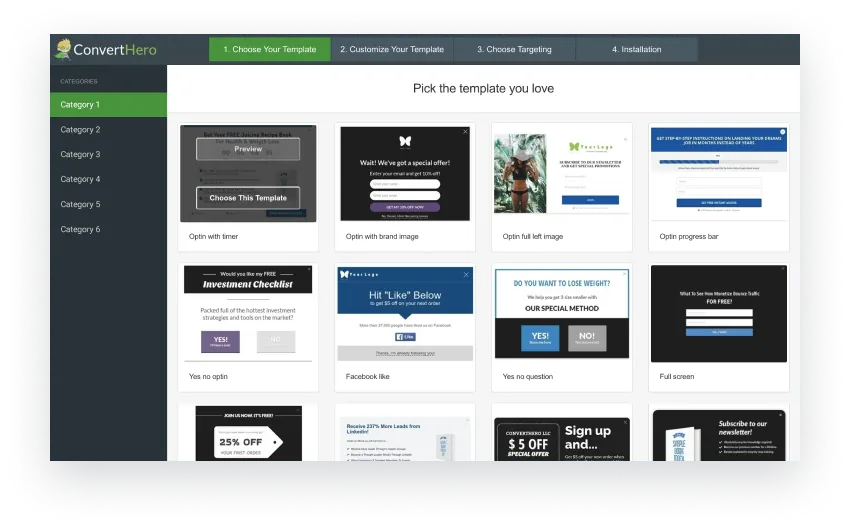 ConvertHero prototype - campaigns wireframe