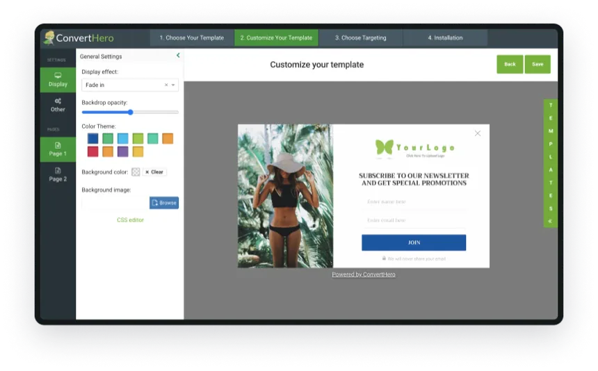 ConvertHero popup template customization