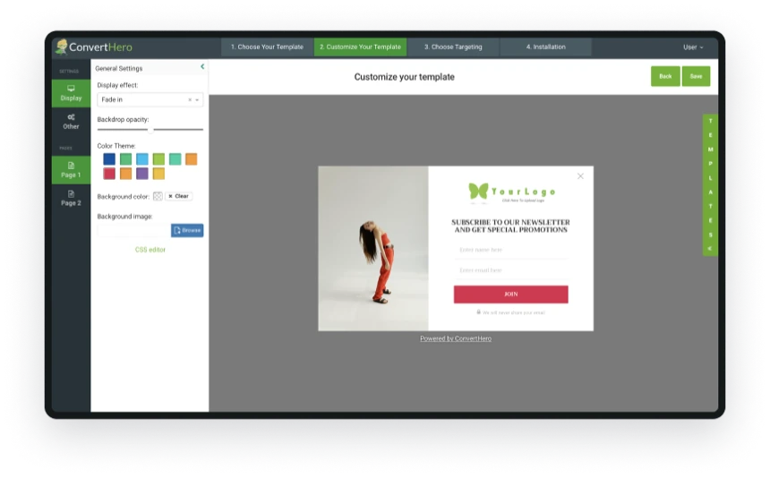 ConvertHero popup style customization
