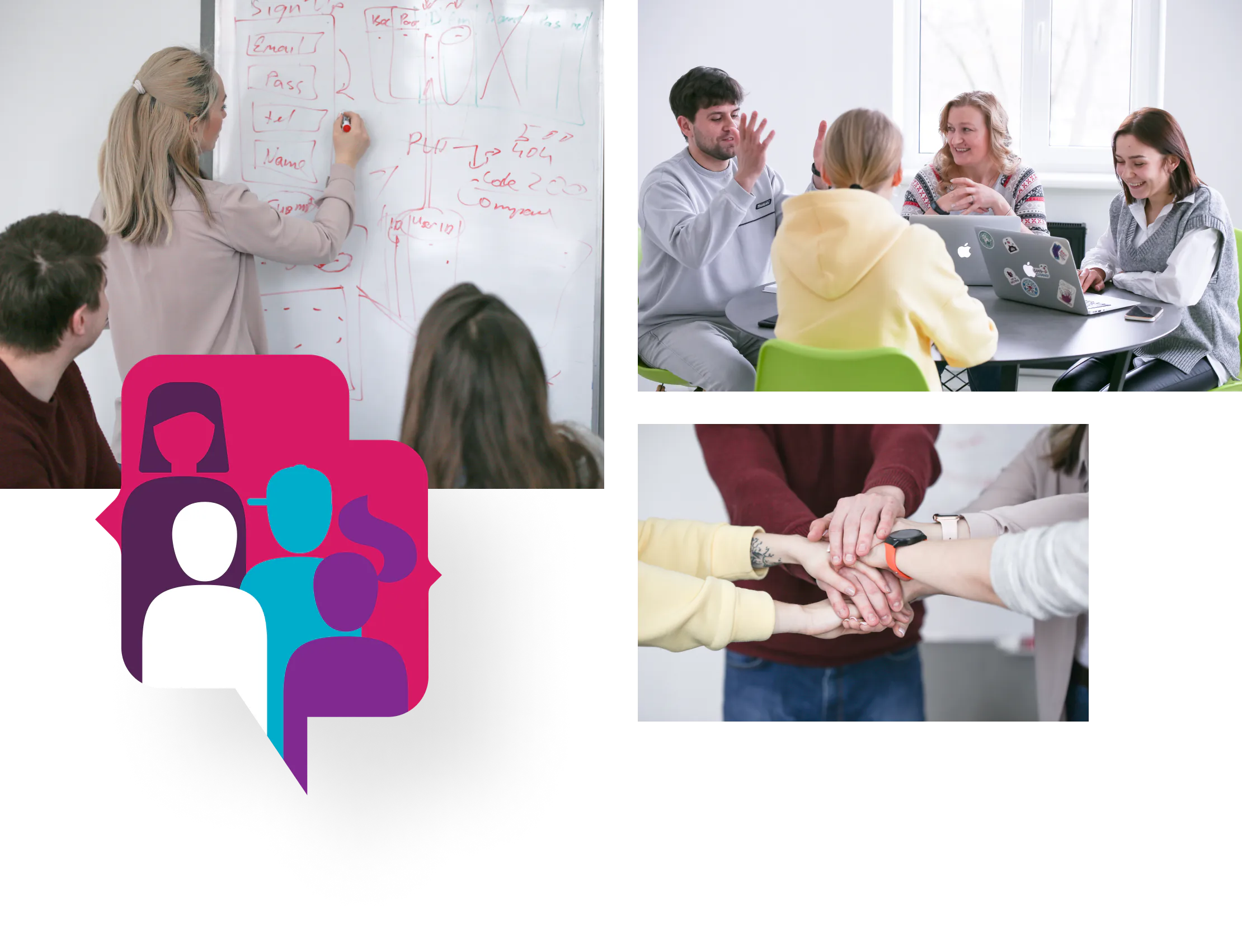 Team collaboration and brainstorming session with diverse people emblem