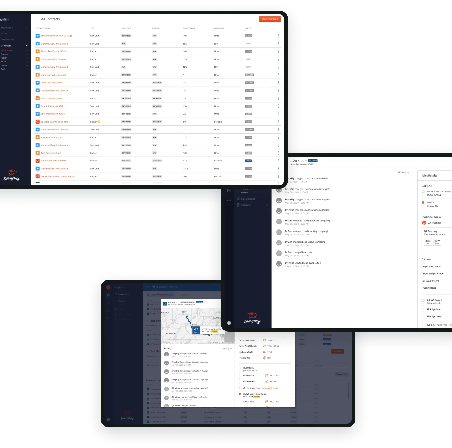 EveryPig logistics online contracts management screen