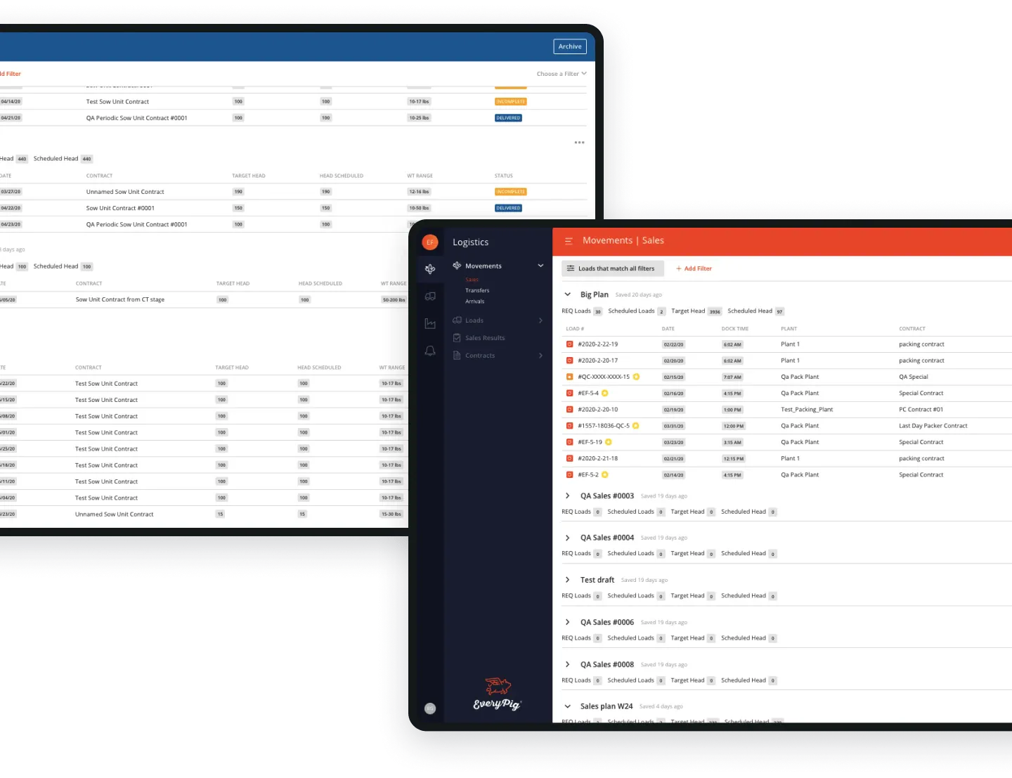 EveryPig logistics delivery management interface