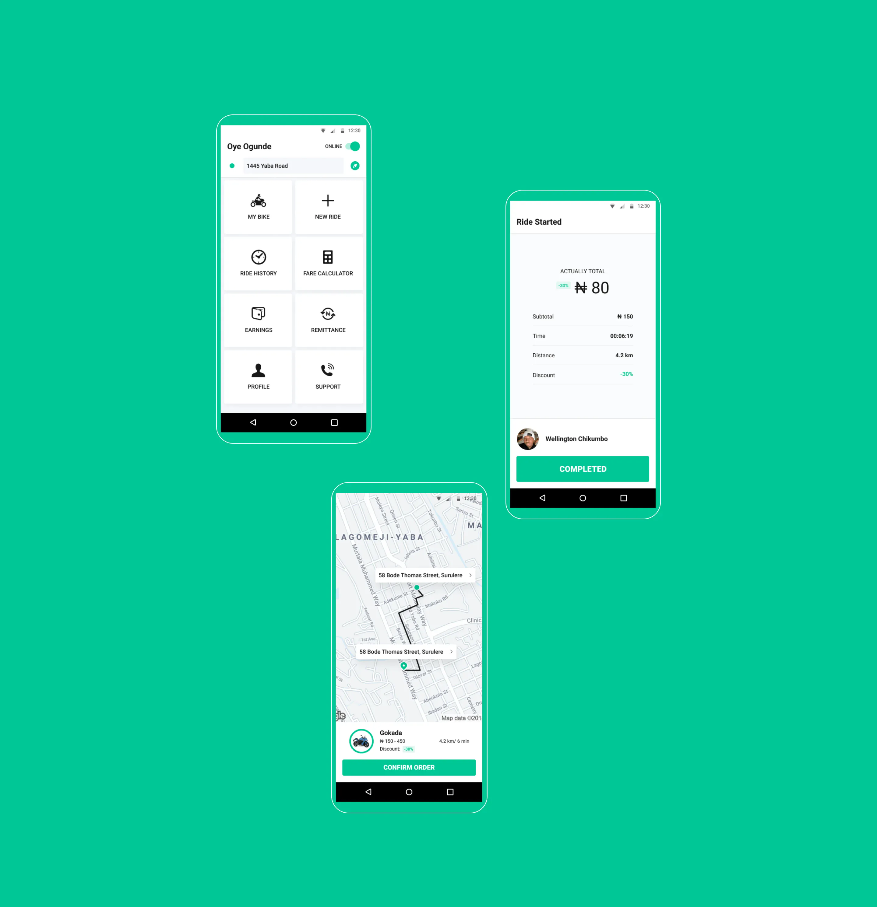 Green background displaying three captures with user settings and profile options for operator