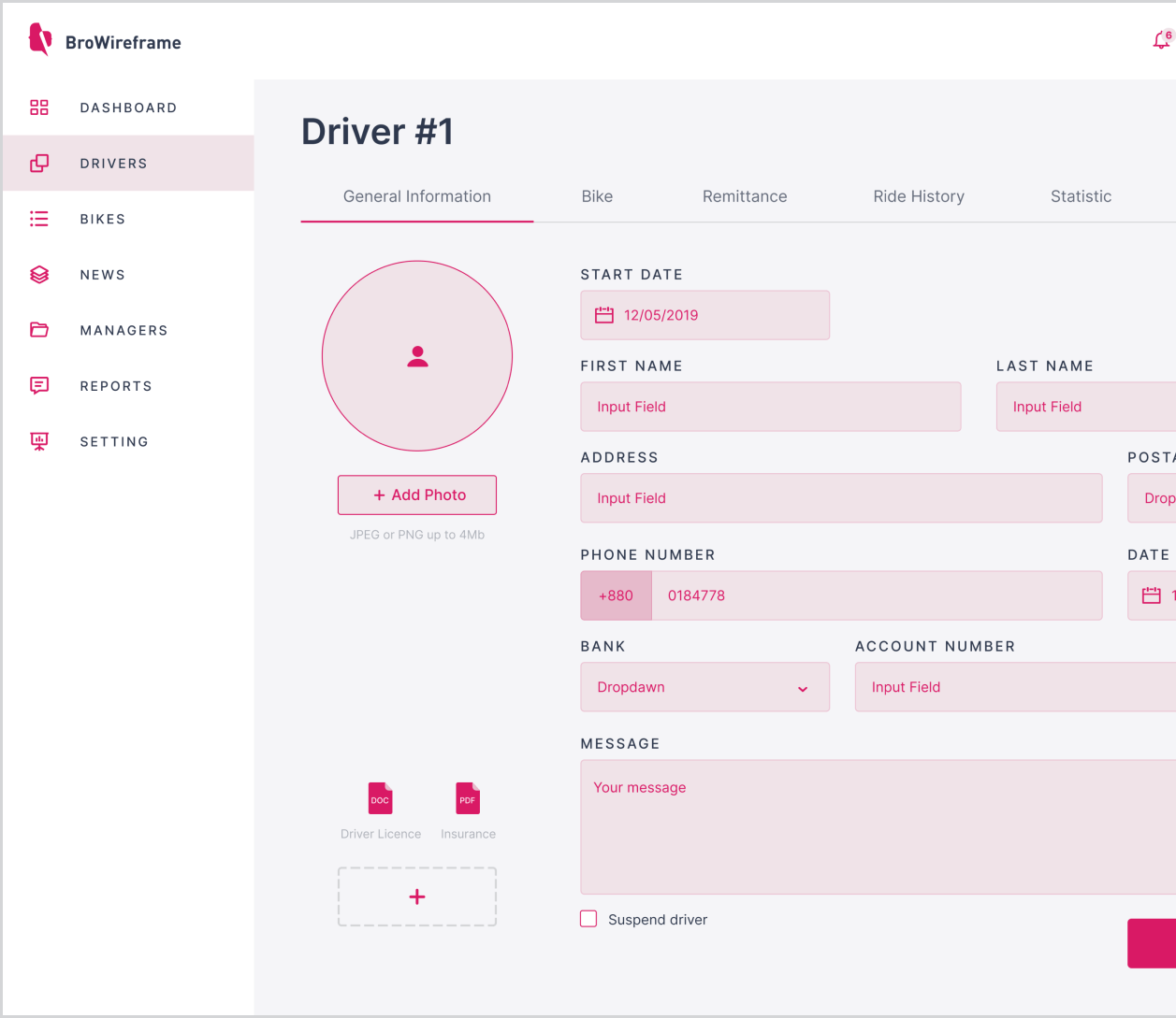 Visual capture demonstrating a draft version of the driver's page during the account editing process