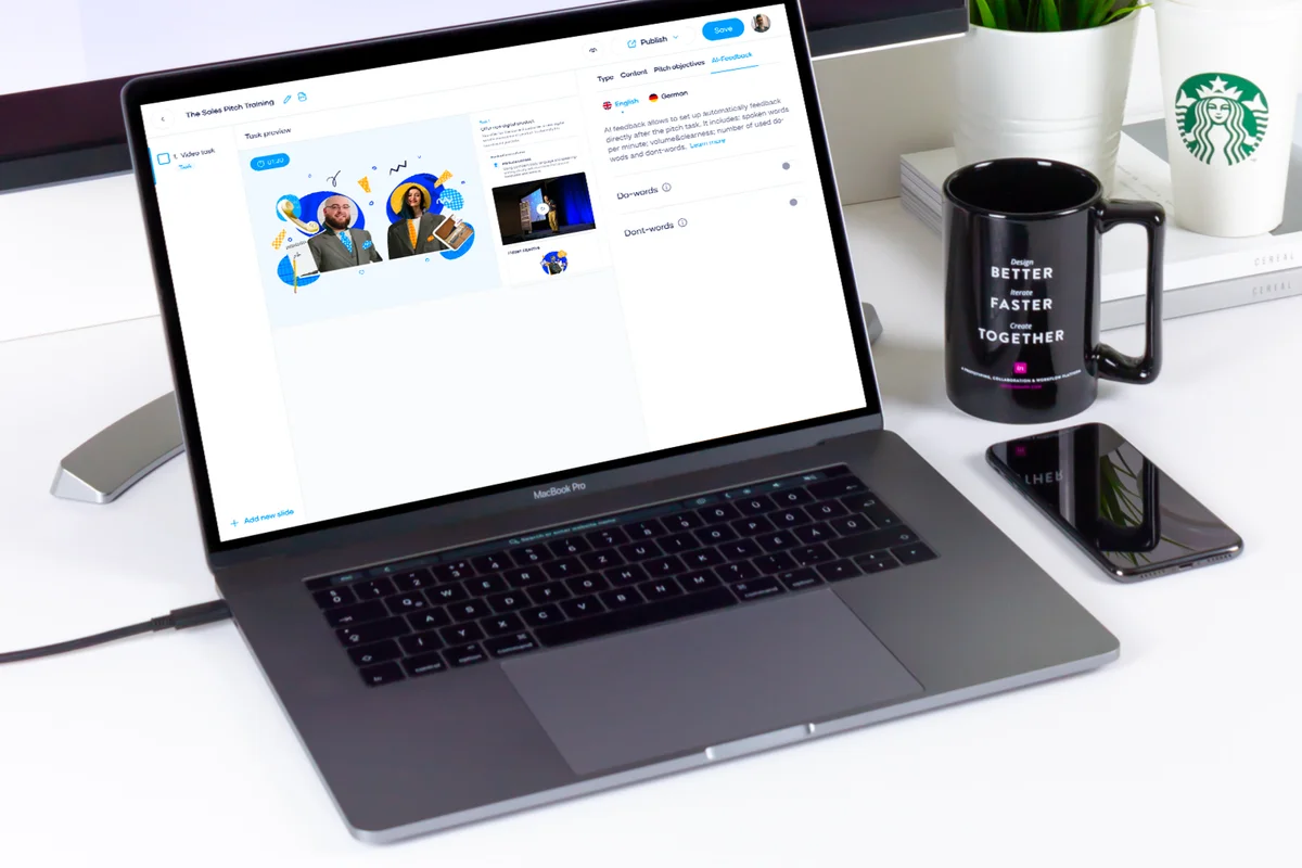 MacBook mockup showing HeyPractice learning platform UI