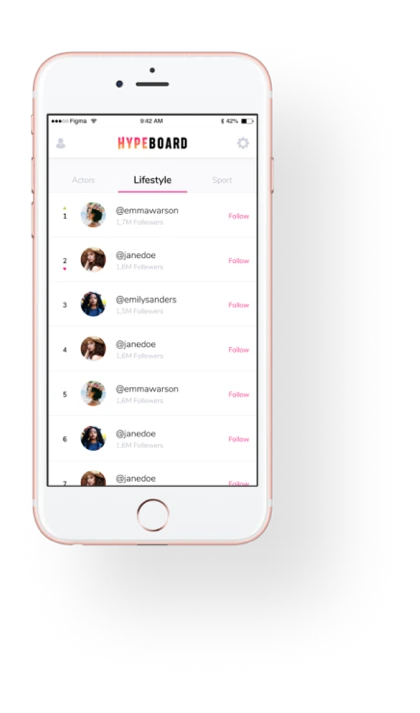 Lifestyle category list presenting accounts of bloggers and audience insights visualization with follower trends
