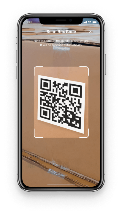Phone screen demonstrating scan box code mode