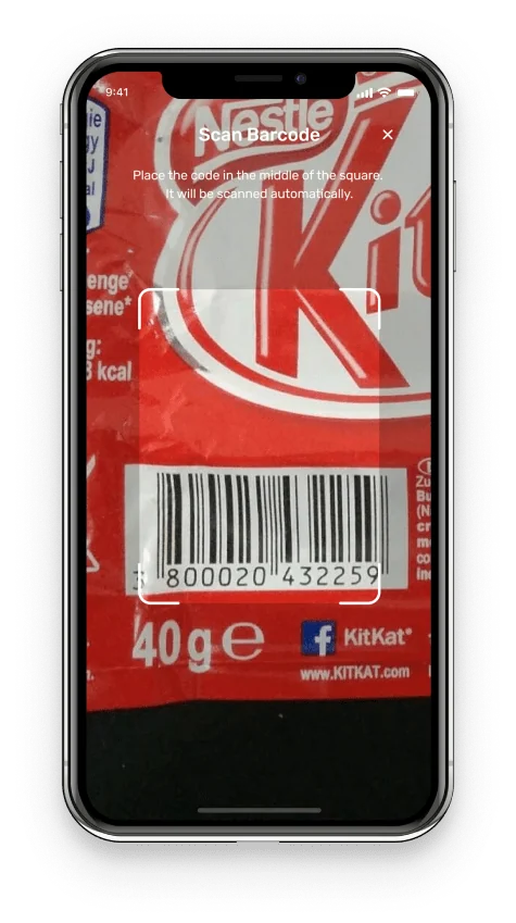 Process of scanning KitKat barcode on iPhone