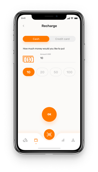 Recharge feature in snack delivery app displayed on screen