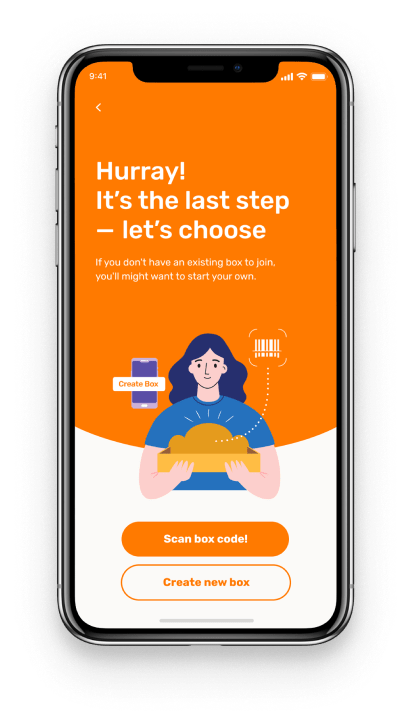 Onboarding page of Foodtech app showing illustrated person holding taco with two action buttons below