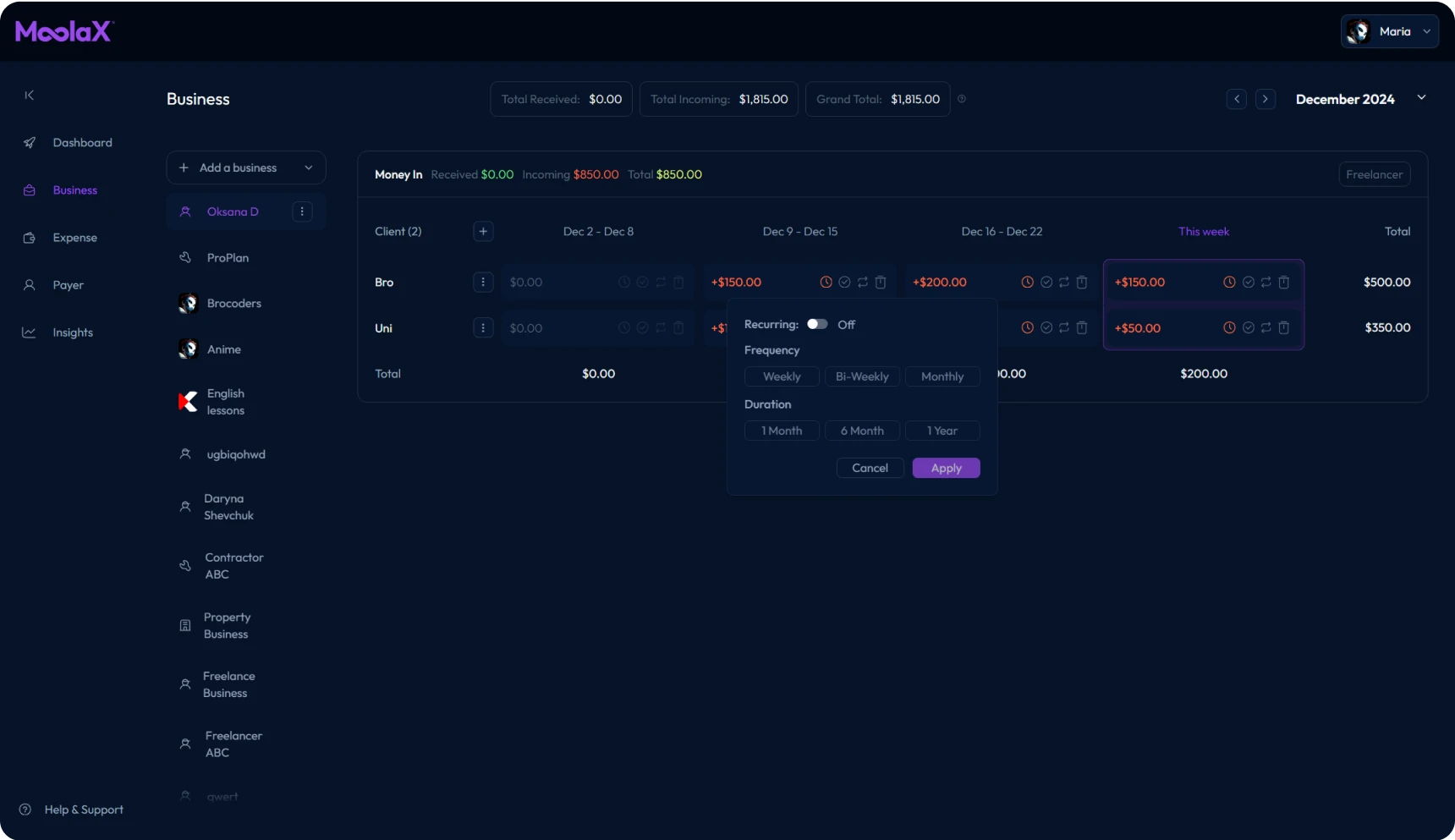 Moolax app add new transaction screen