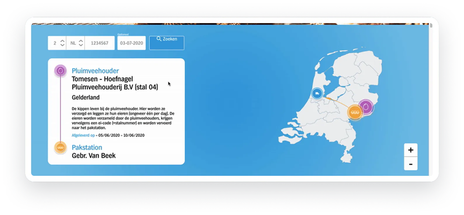 Image shows a user interface with a map and shipments tracking