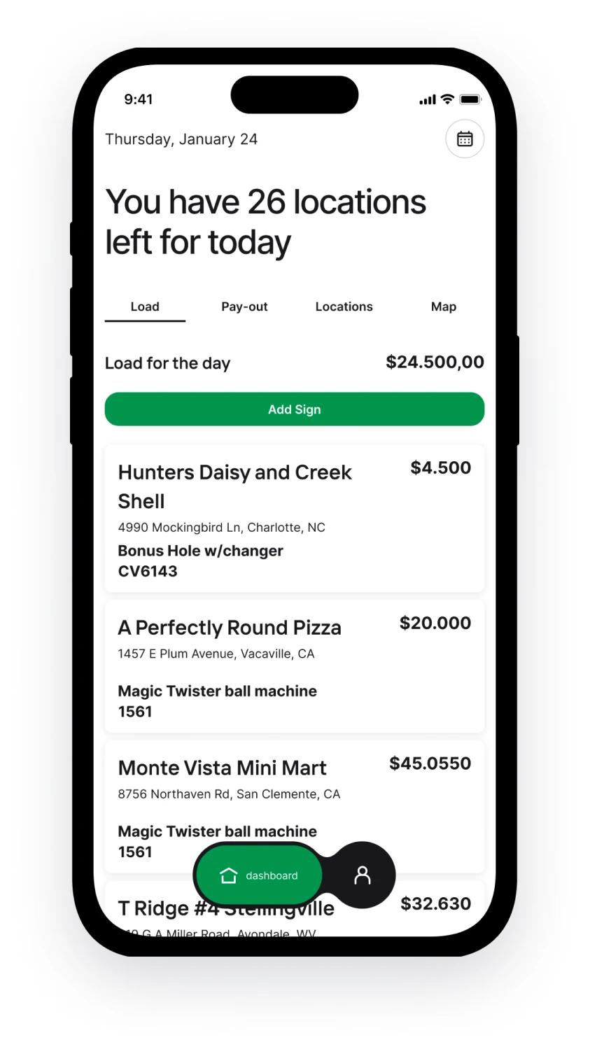 Iphone mockup displaying Revenue Boosters application interface with report list
