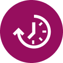 Pink round emblem showing work hours symbol