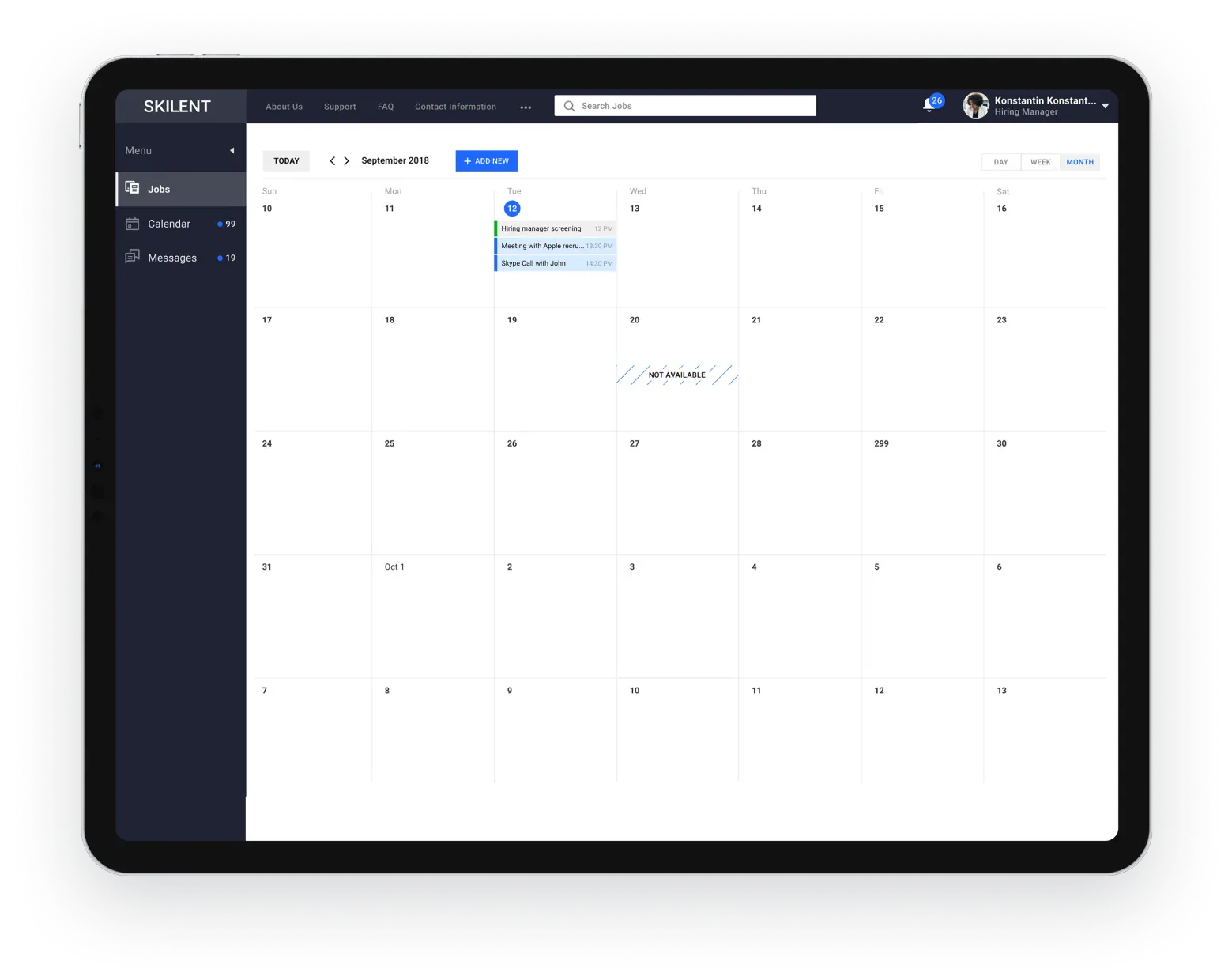 Tablet screen demonstrating calendar agenda with three tasks
