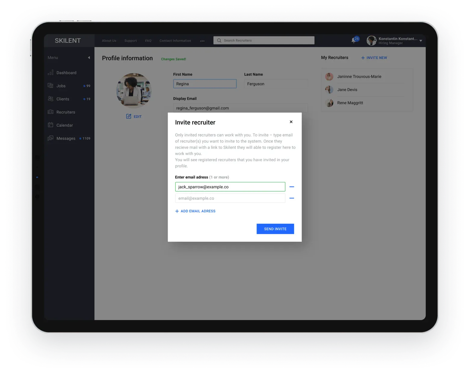 Ipad displaying popup with email invite form