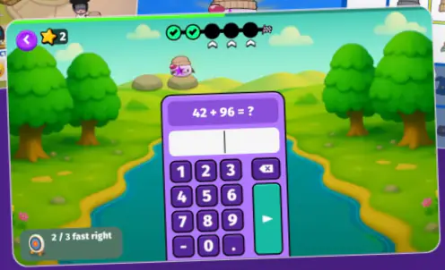 A practice question, 42 plus 96, with the calculator