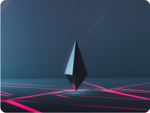 Glowing metallic diamond-shaped crystal floating above neon pink grid lines in dark cyberpunk void