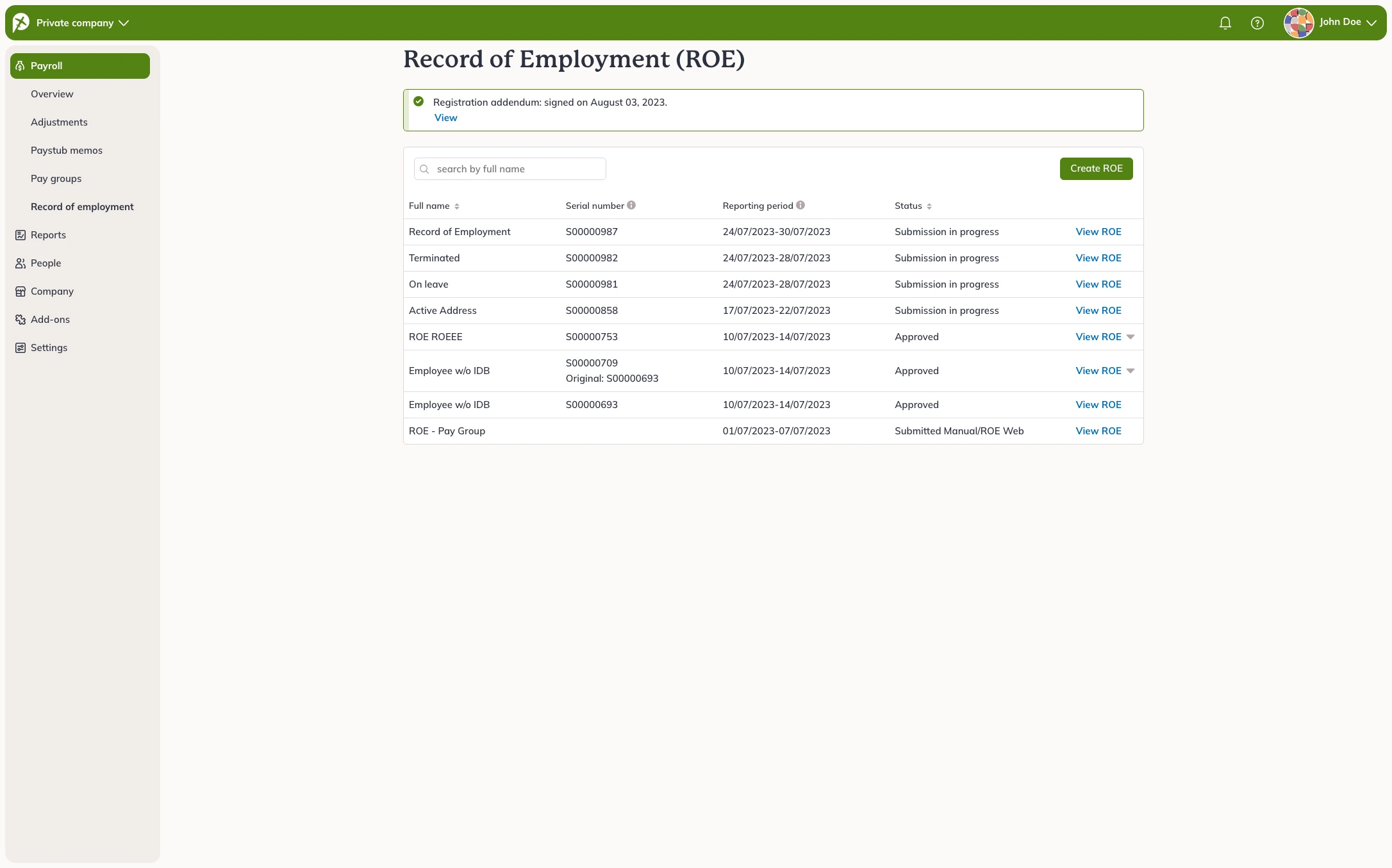 Laptop mockup illustrating payroll platform dashboard with ROE page